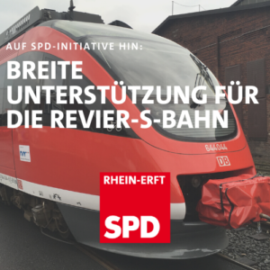 Text über Foto von s-Bahn: SPD Initiative sorgt für Unterstützung der Revier S-Bahn